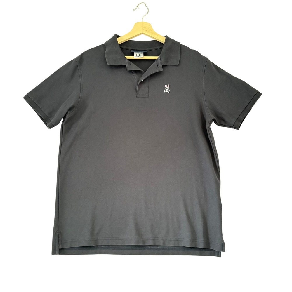 Psycho Bunny Mens Pima Cotton Polo Shirt Charcoal Blue Logo B6K001ARPC Size 6 L - Picture 1 of 8
